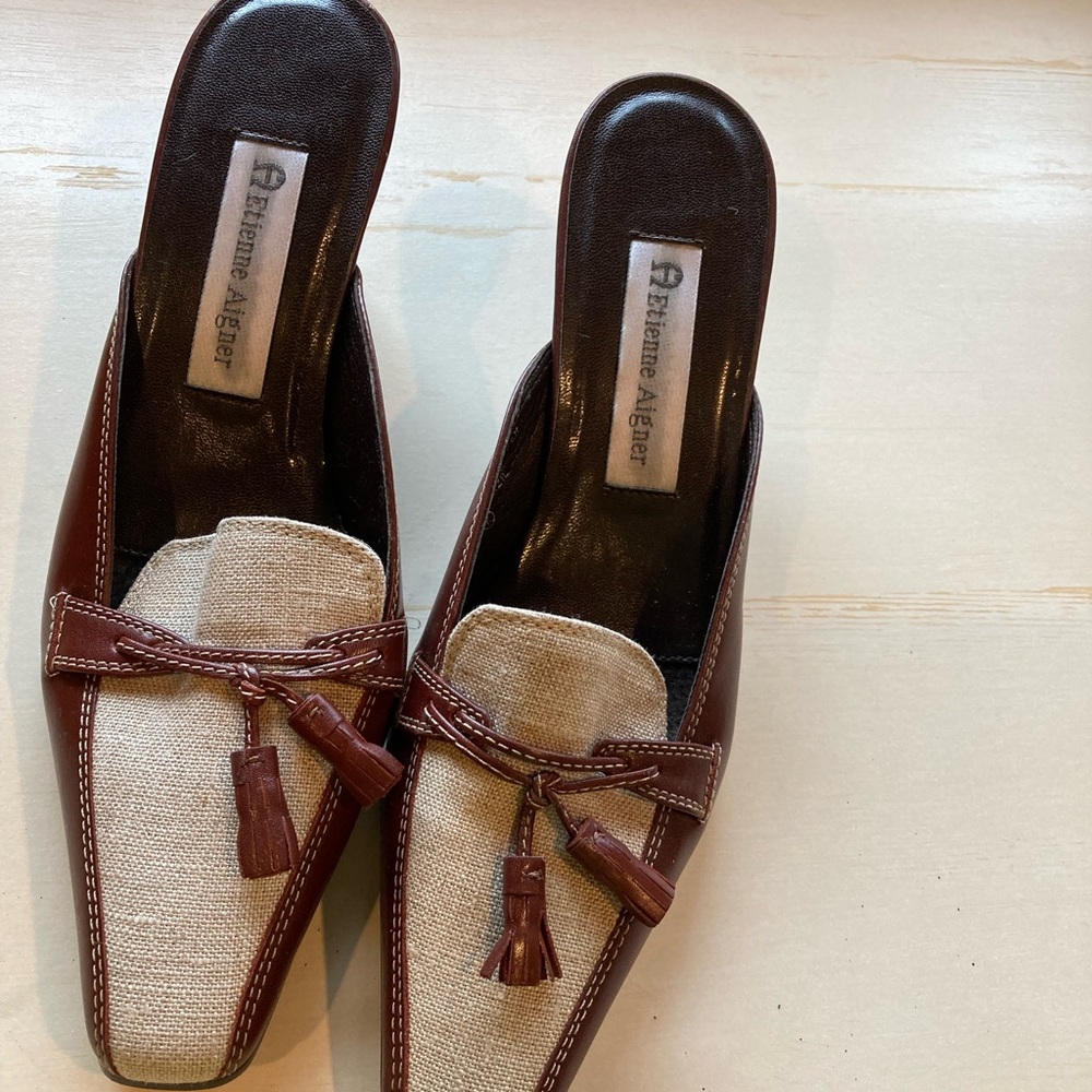 Etienne Aigner Leather/Tweed Mule  Size 7M